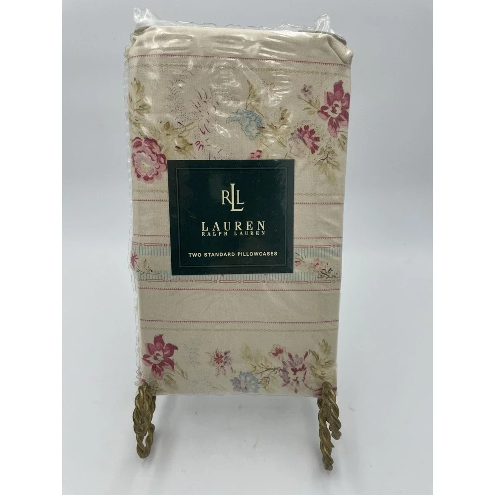New  2 Vintage Ralph‎ Lauren Standard Pillowcases Floral Pair NIP Cottage Rose